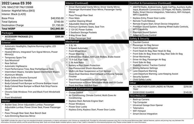 Used 2022 Lexus ES 350 w/ Accessory Package image 10