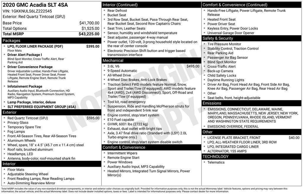 Used 2020 GMC Acadia SLT w/ LPO, Floor Liner Package image 31