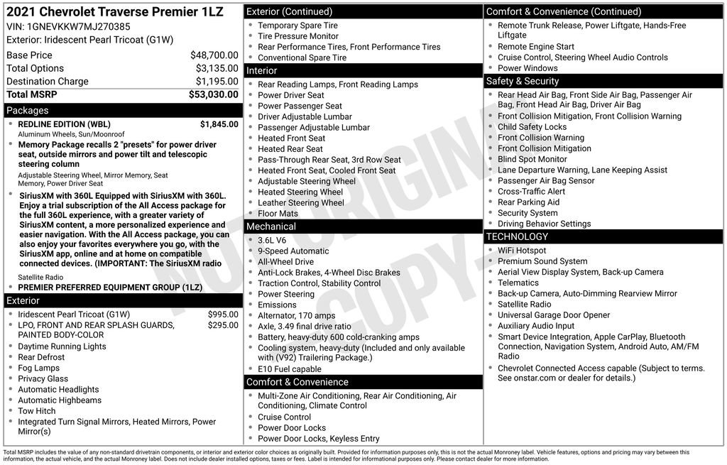 Used 2021 Chevrolet Traverse Premier w/ Redline Edition AWD/4WD image 7