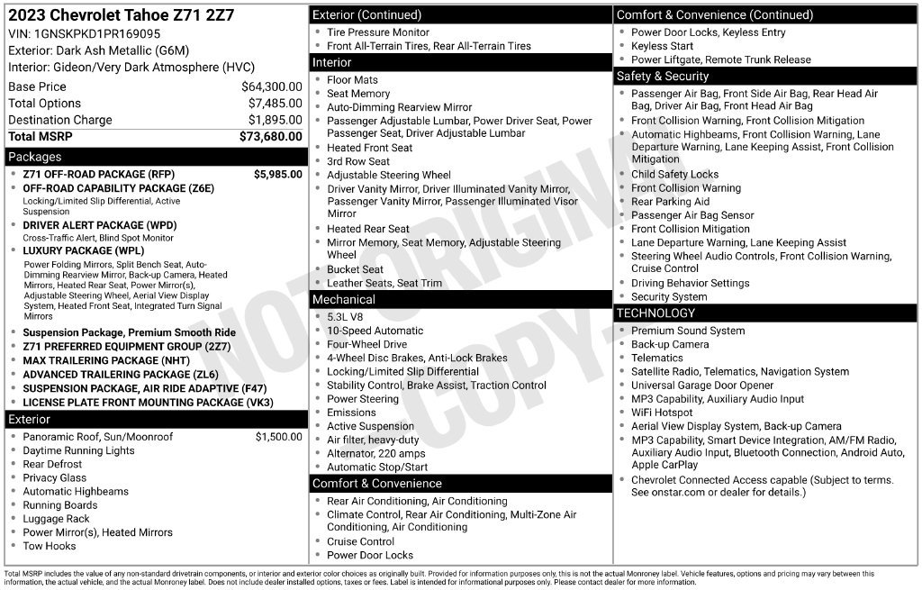 Certified 2023 Chevrolet Tahoe Z71 w/ Z71 Off-Road Package AWD/4WD image 12