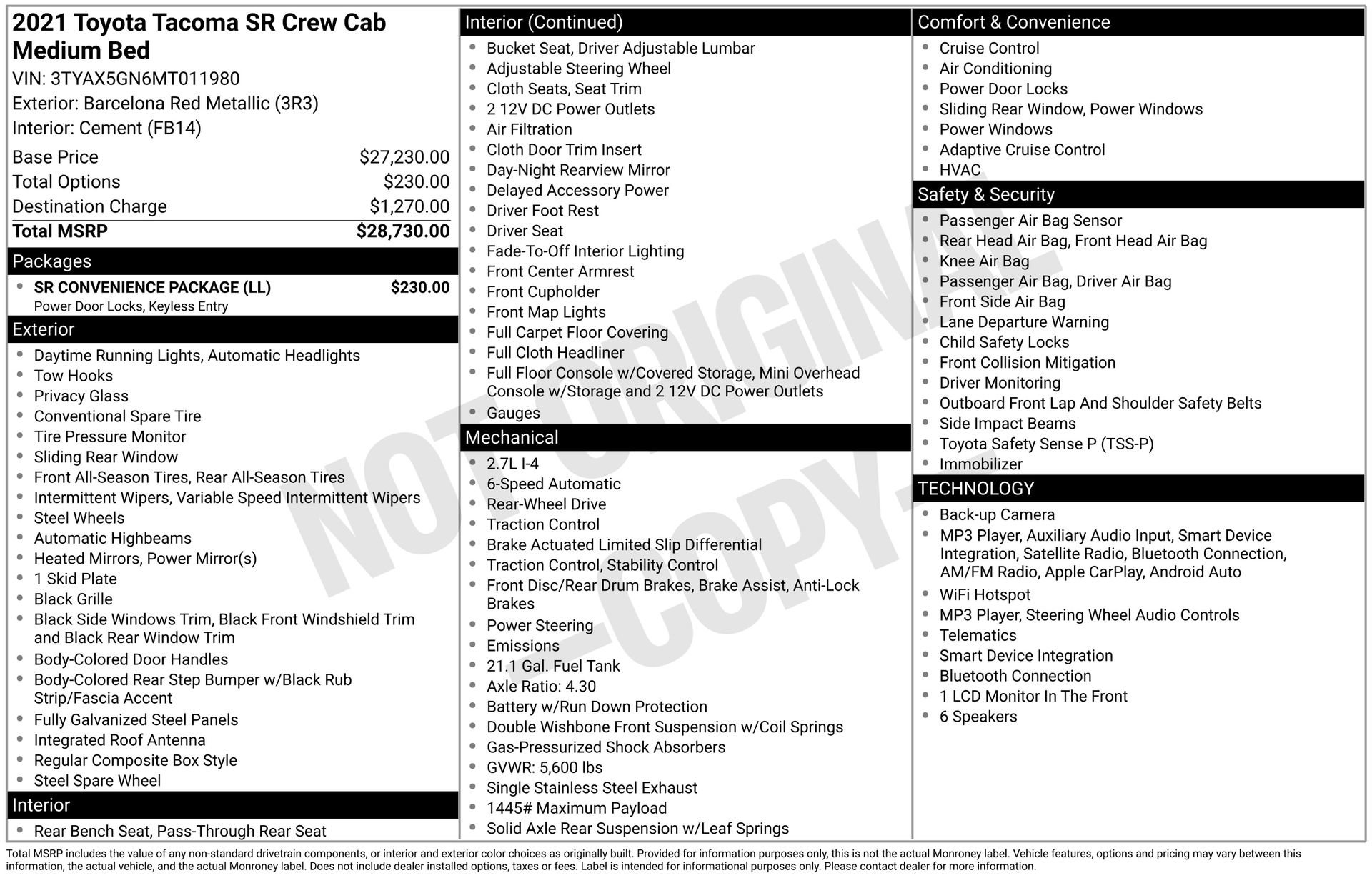 Certified 2021 Toyota Tacoma SR w/ SR Convenience Package RWD image 32