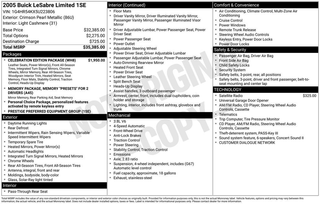 Used 2005 Buick Le Sabre Limited w/ Celebration Edition Package FWD image 34