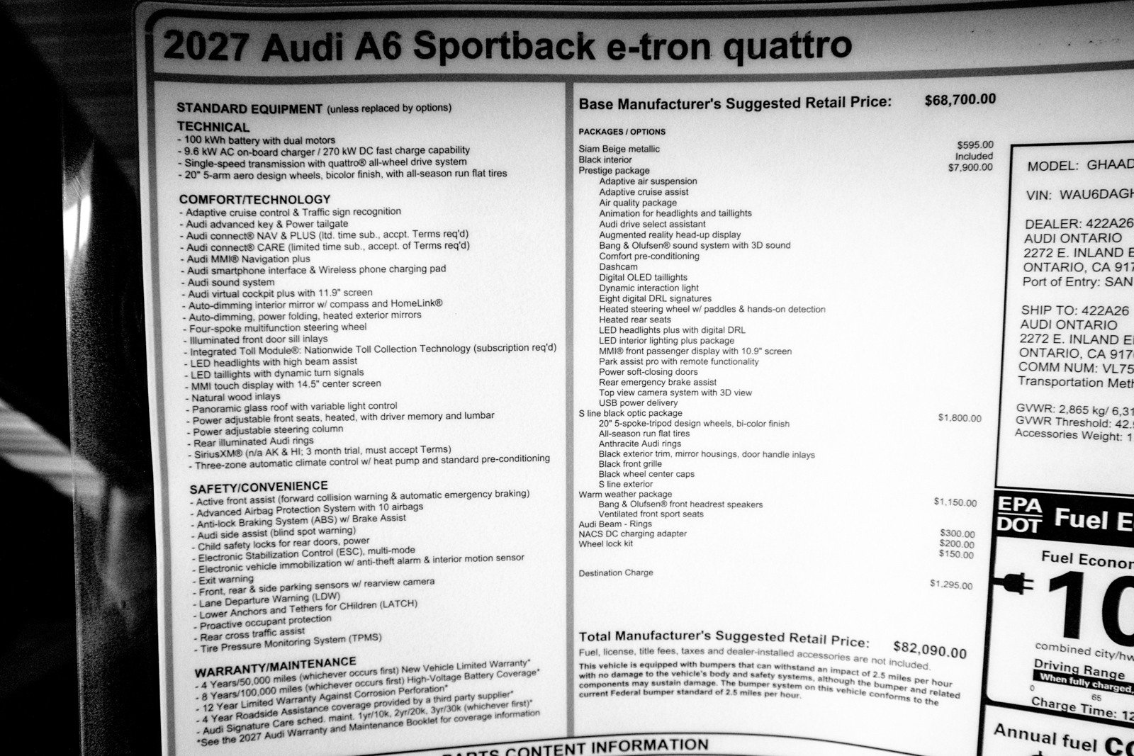 New 2027 Audi A6 e-tron Prestige w/ S Line Black Optic Package AWD/4WD image 33