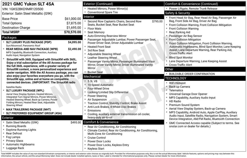 Used 2021 GMC Yukon SLT w/ SLT Luxury Plus Package AWD/4WD image 2