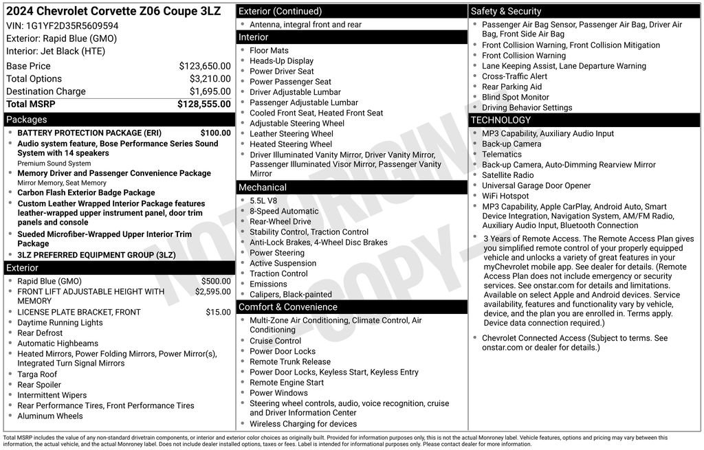 Used 2024 Chevrolet Corvette Z06 w/ Battery Protection Package RWD image 8