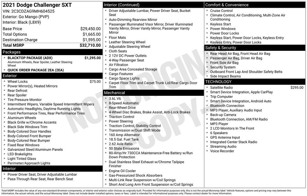 Used 2021 Dodge Challenger SXT w/ Blacktop Package RWD image 30
