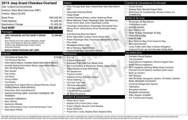 Certified 2019 Jeep Grand Cherokee Overland AWD/4WD image 7