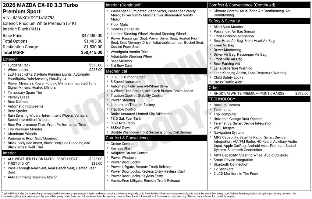 New 2026 MAZDA CX-90 3.3 Turbo w/ Premium Sport Pkg AWD/4WD image 10