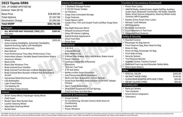 Used 2023 Toyota GR86 w/ ALL Weather Mat Package (TMS) RWD image 28