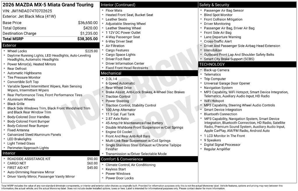 Used 2026 MAZDA MX-5 Miata Grand Touring RWD image 4