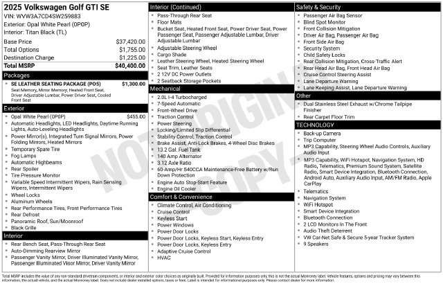 Used 2025 Volkswagen GTI SE w/ SE Leather Seating Package FWD image 9
