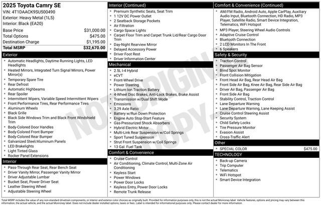 Used 2025 Toyota Camry SE image 6