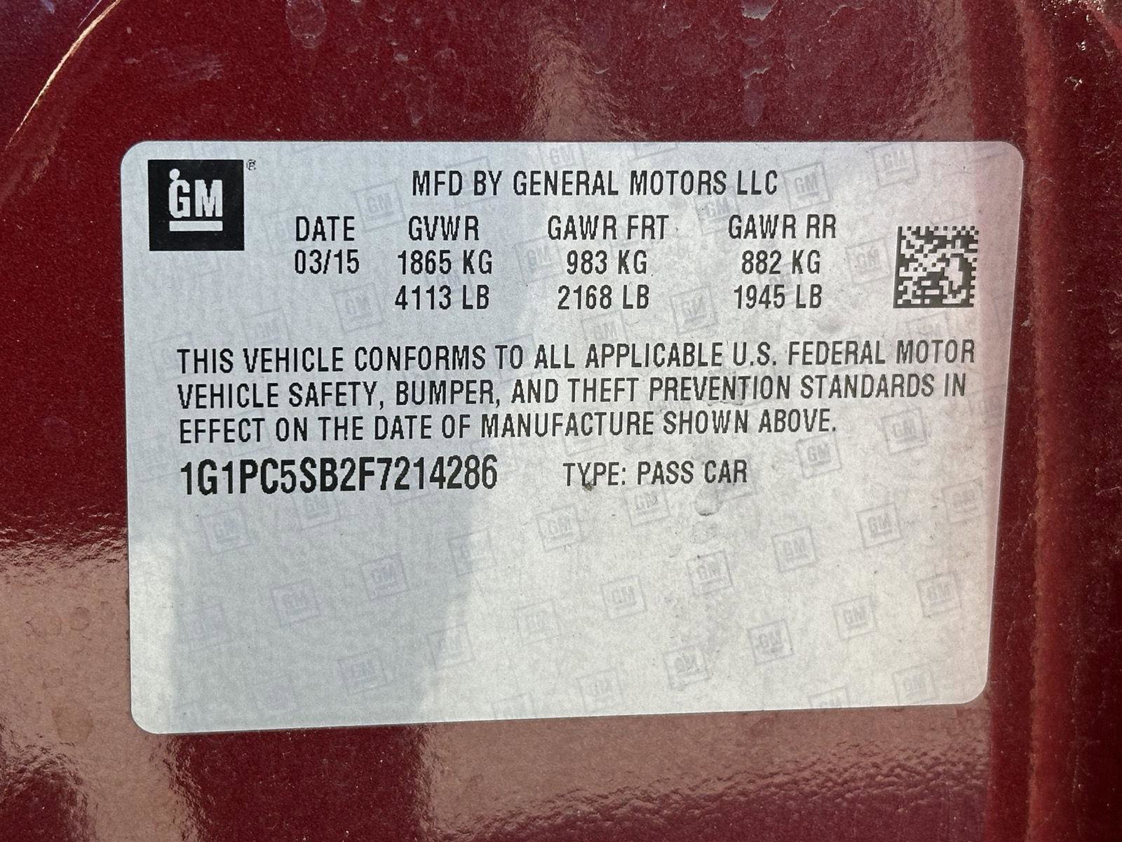 Used 2015 Chevrolet Cruze LT w/ Sun And Sound Package image 15