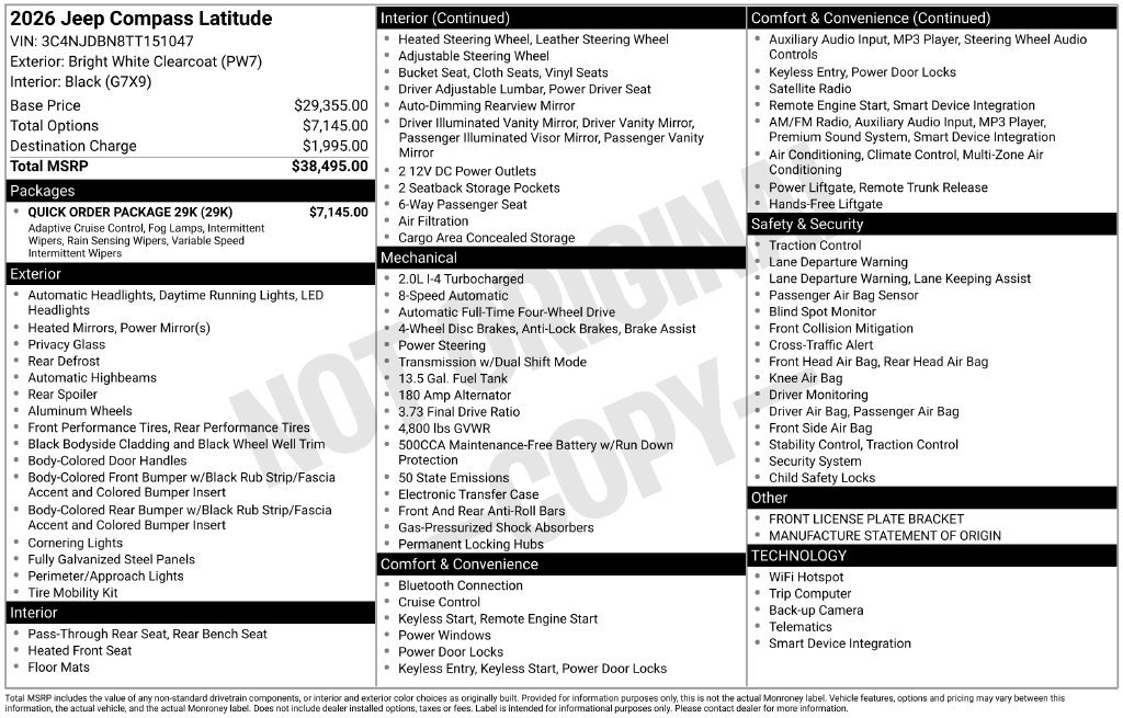New 2026 Jeep Compass Latitude w/ Quick Order Package 29K AWD/4WD image 6