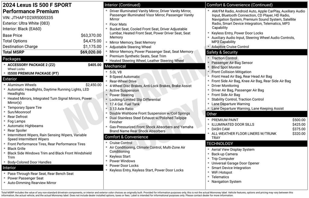 Used 2024 Lexus IS 500 w/ Accessory Package 2