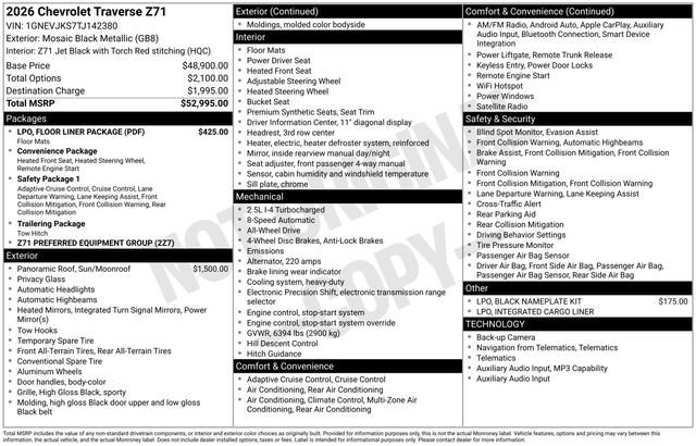 Used 2026 Chevrolet Traverse Z71 w/ LPO, Floor Liner Package AWD/4WD image 54