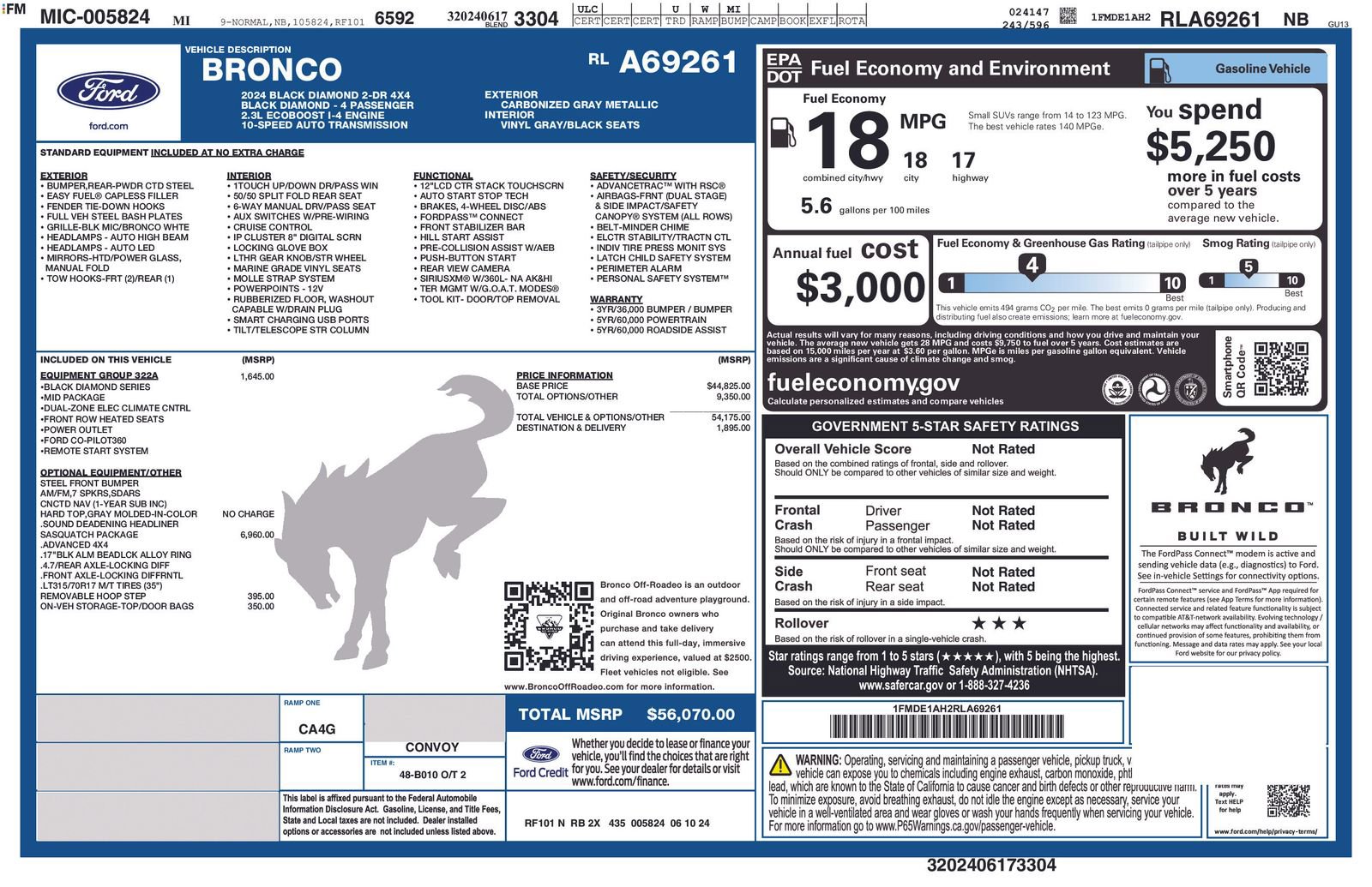 New 2024 Ford Bronco Black Diamond w/ Sasquatch Package image 5