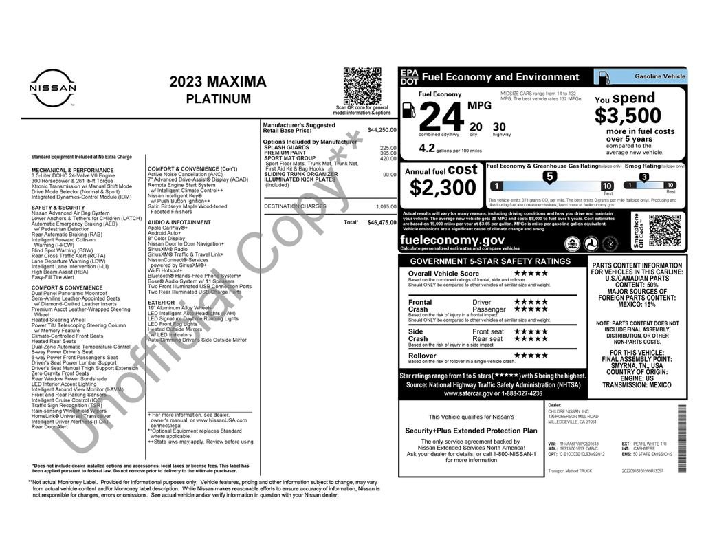 Used 2023 Nissan Maxima Platinum w/ Sport Mat Group FWD image 37