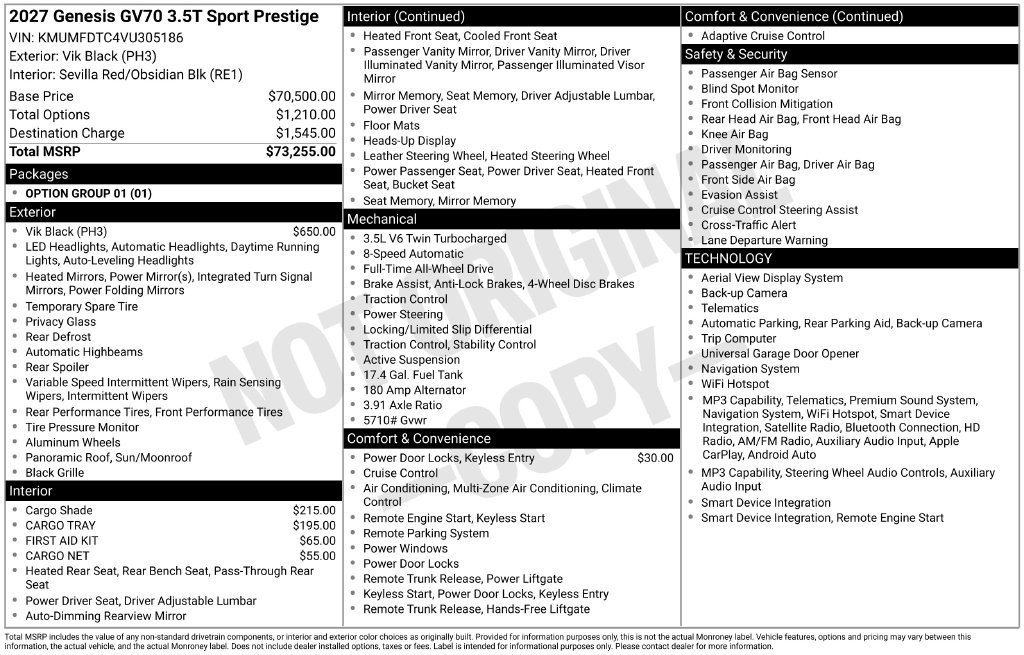 New 2027 Genesis GV70 2.5T Sport Prestige AWD/4WD image 16