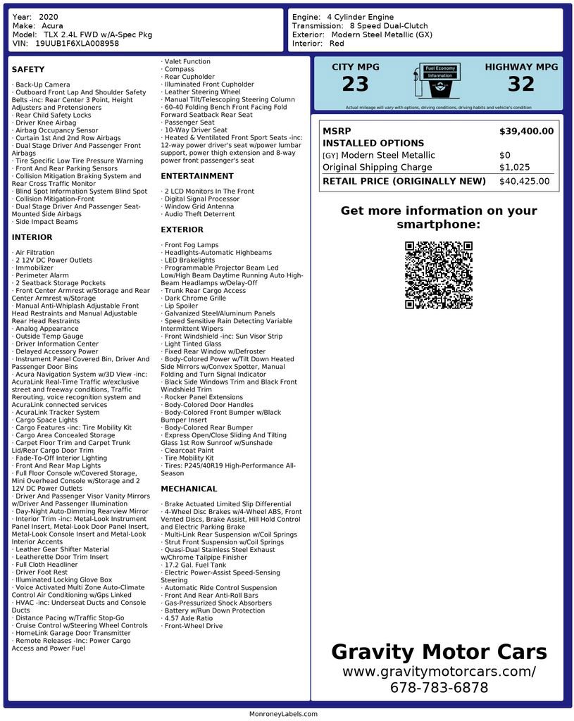 Used 2020 Acura TLX w/ A-SPEC Pkg FWD image 3