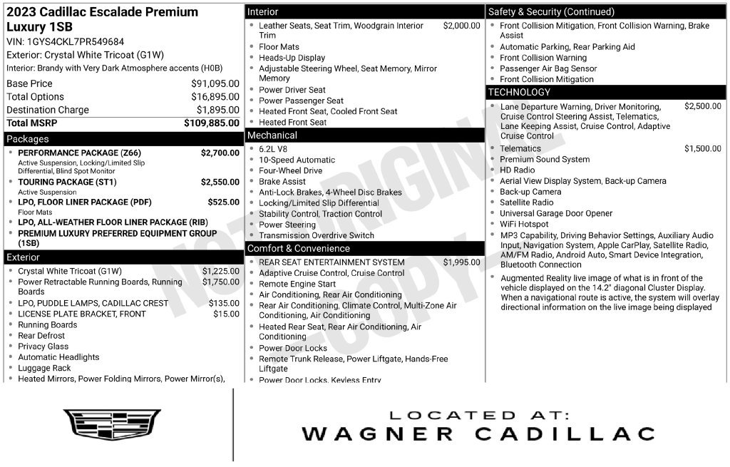 Used 2023 Cadillac Escalade Premium Luxury w/ Performance Package