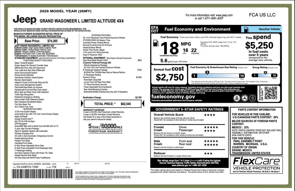 New 2026 Jeep Grand Wagoneer L Limited w/ Premium Group II AWD/4WD image 2