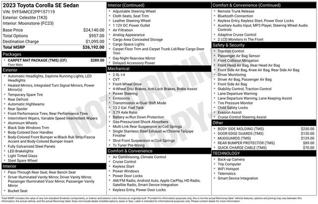 Used 2023 Toyota Corolla SE w/ Carpet Mat Package (TMS) image 13