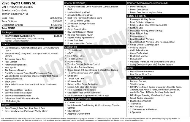 Certified 2026 Toyota Camry SE w/ Convenience Package FWD image 35