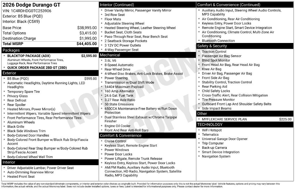 New 2026 Dodge Durango GT w/ Blacktop Package RWD image 9