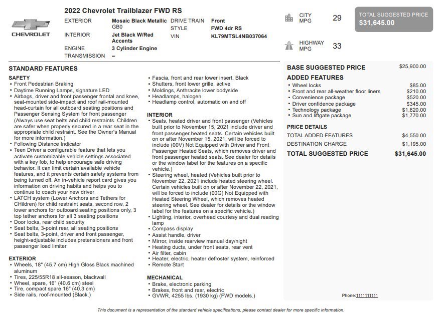 Certified 2022 Chevrolet TrailBlazer RS w/ Sun and Liftgate Package image 33