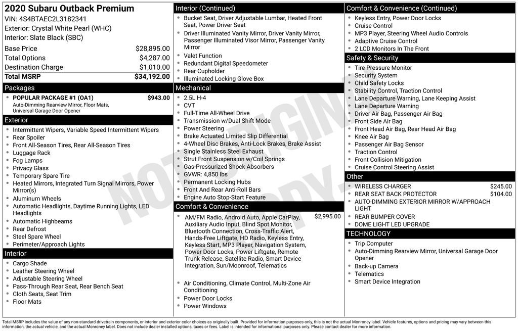 Used 2020 Subaru Outback Premium w/ Popular Package #1 image 31