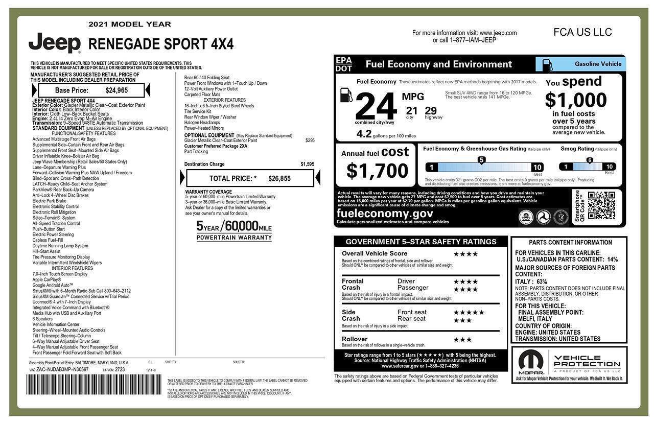 Used 2021 Jeep Renegade Sport AWD/4WD image 2
