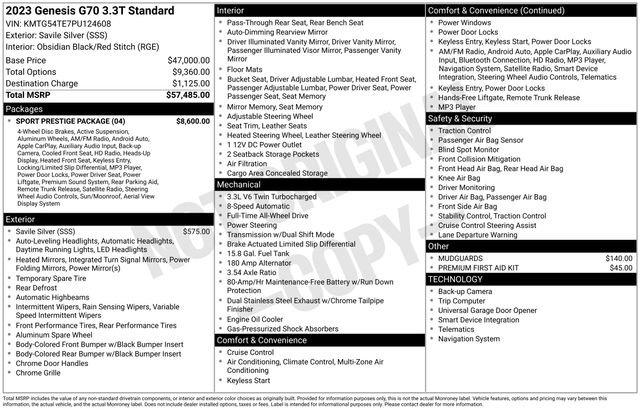Used 2023 Genesis G70 3.3T w/ Sport Prestige Package image 10