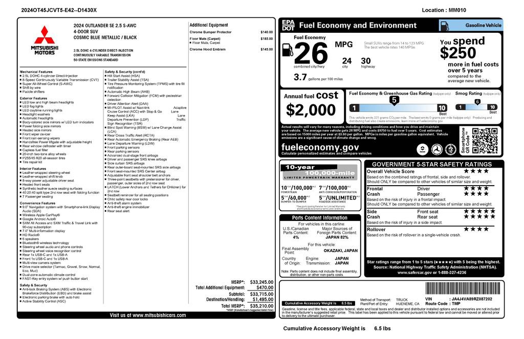 Used 2024 Mitsubishi Outlander SE image 4