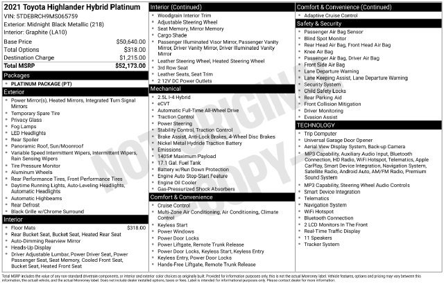 Certified 2021 Toyota Highlander Platinum AWD/4WD image 36