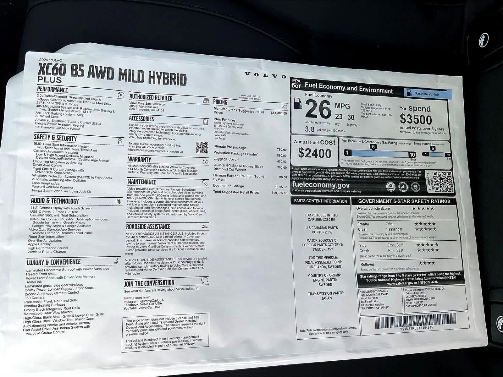 New 2026 Volvo XC60 B5 Plus w/ Protection Package Premier AWD/4WD image 36