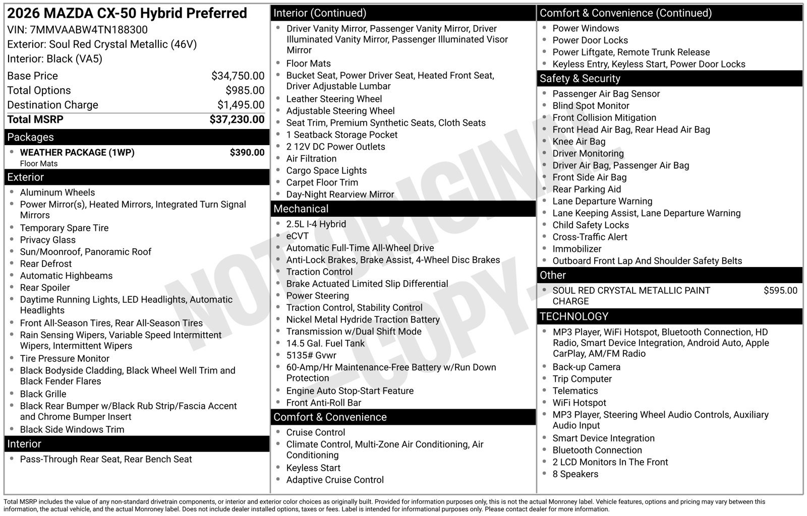 New 2026 MAZDA CX-50 2.5 Hybrid w/ Weather Package AWD/4WD image 4