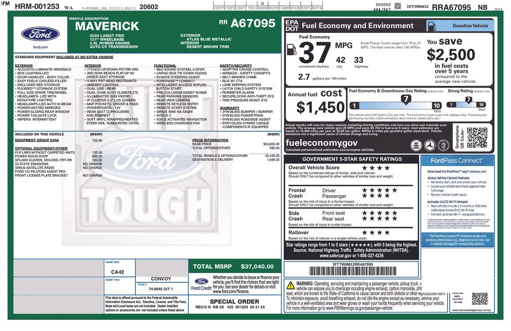 Certified 2024 Ford Maverick Lariat FWD image 28