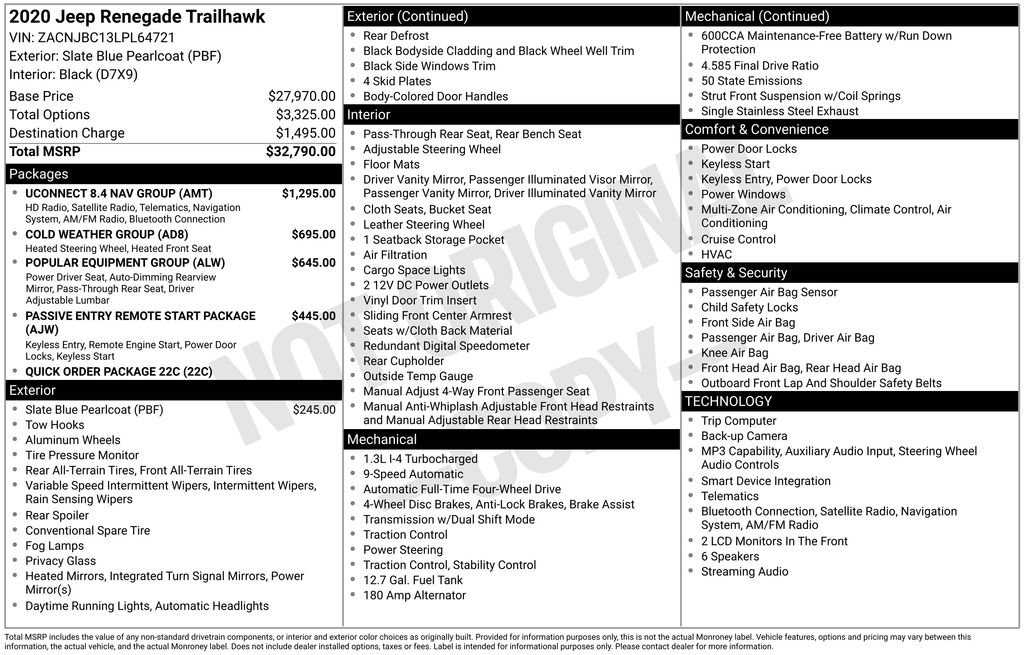 Certified 2020 Jeep Renegade Trailhawk w/ UConnect 8.4 Nav Group AWD/4WD image 13