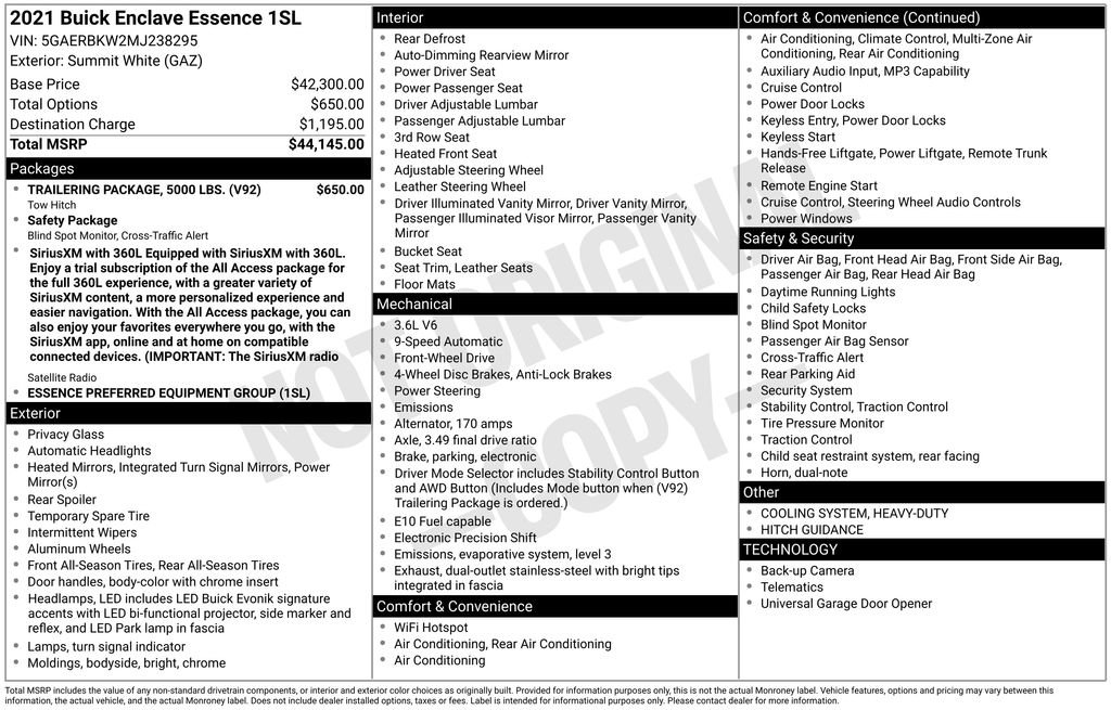 Used 2021 Buick Enclave Essence w/ Trailering Package, 5000 lbs. FWD image 32