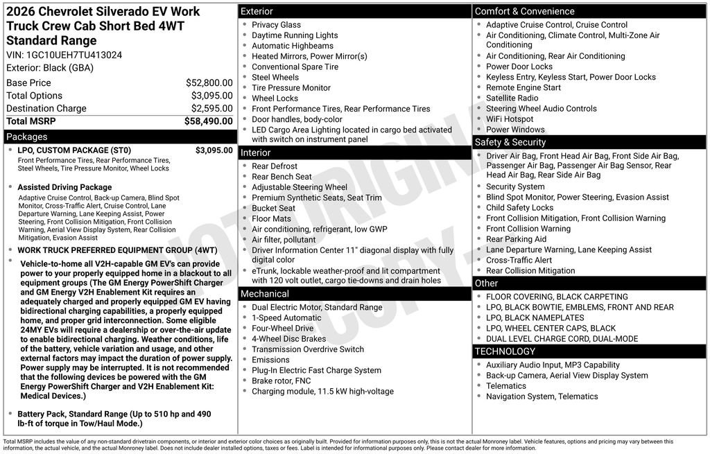 New 2026 Chevrolet Silverado EV W/T w/ LPO, Custom Package AWD/4WD image 32