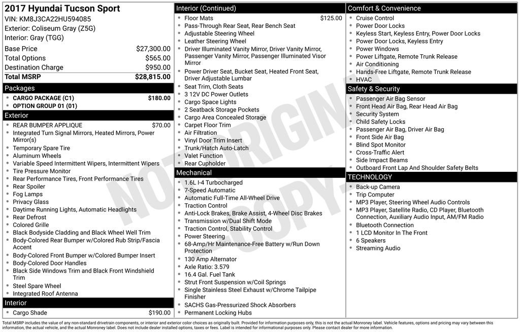 Used 2017 Hyundai Tucson Sport w/ Cargo Package AWD/4WD image 32