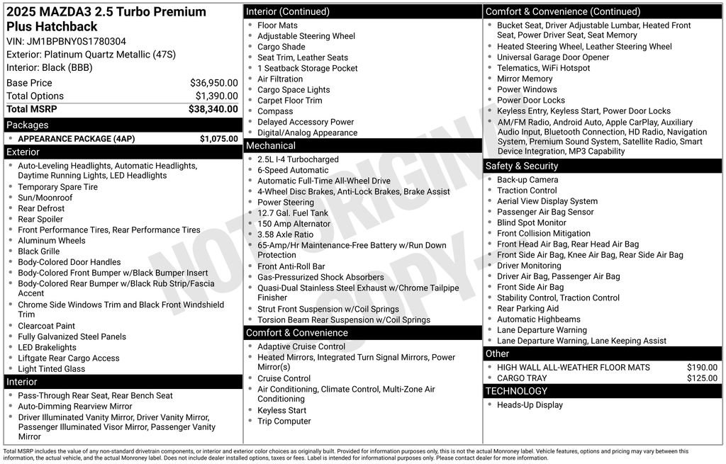New 2025 MAZDA MAZDA3 Hatchback w/ Appearance Package image 4