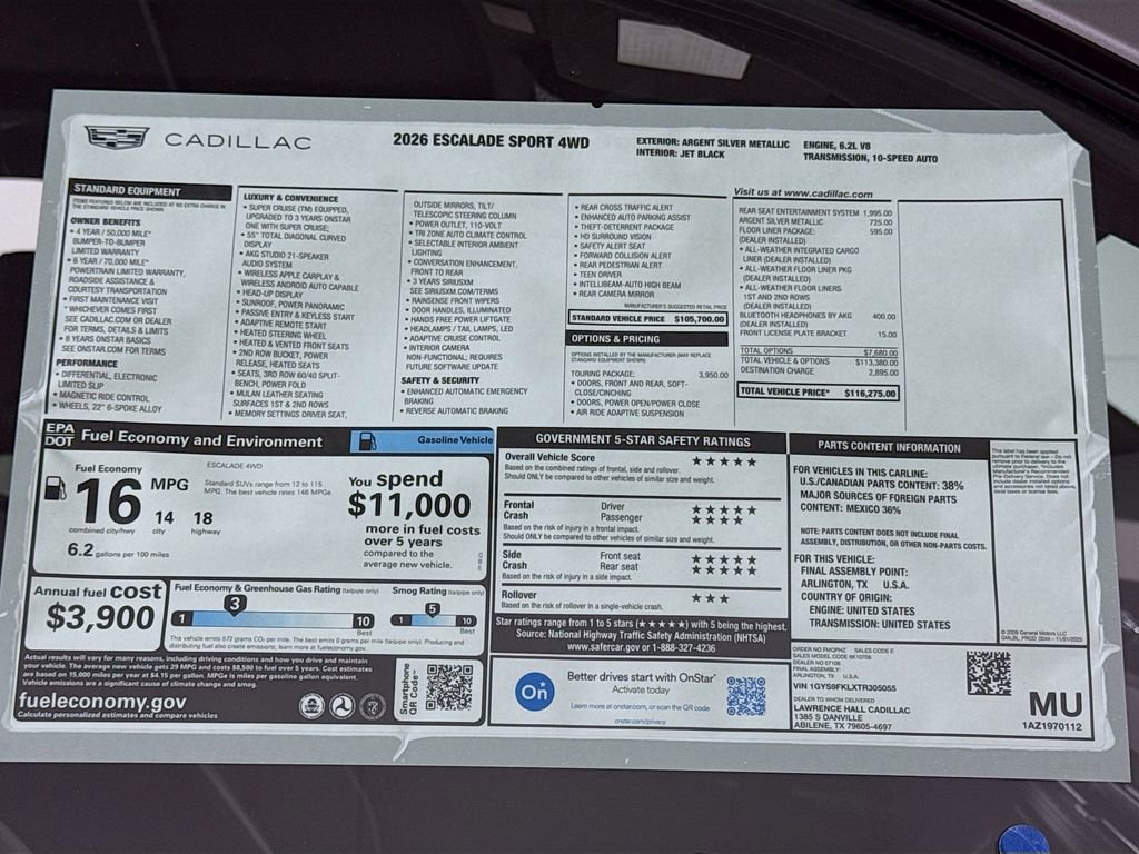 New 2026 Cadillac Escalade Sport w/ Touring Package AWD/4WD image 20
