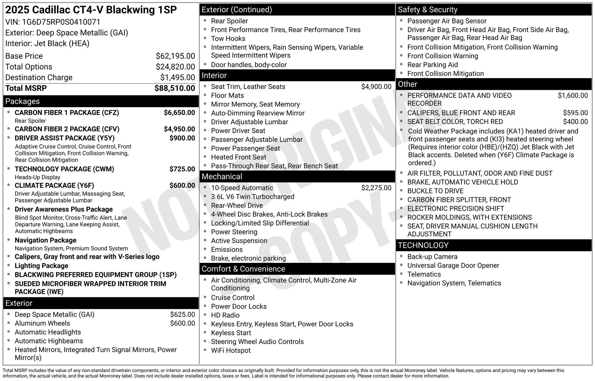 Used 2025 Cadillac CT4 V Blackwing w/ Carbon Fiber 1 Package image 47