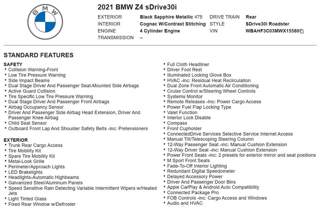 Used 2021 BMW Z4 sDrive30i w/ Premium Package RWD image 17