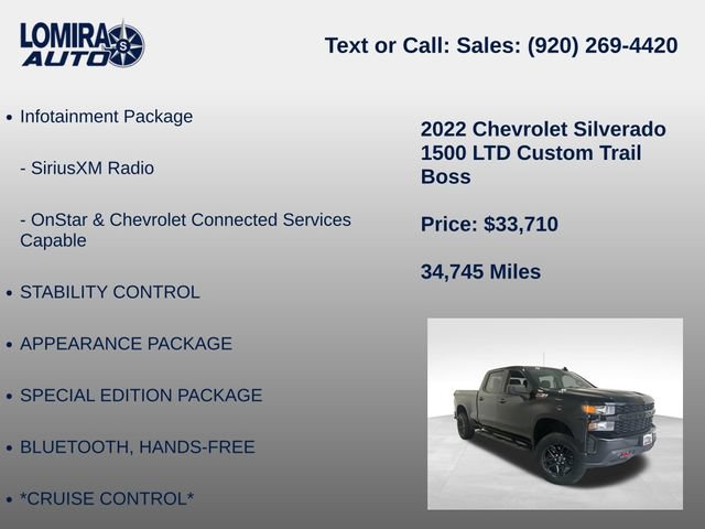 Used 2022 Chevrolet Silverado 1500 Custom Trail Boss w/ Safety Confidence Package AWD/4WD image 39