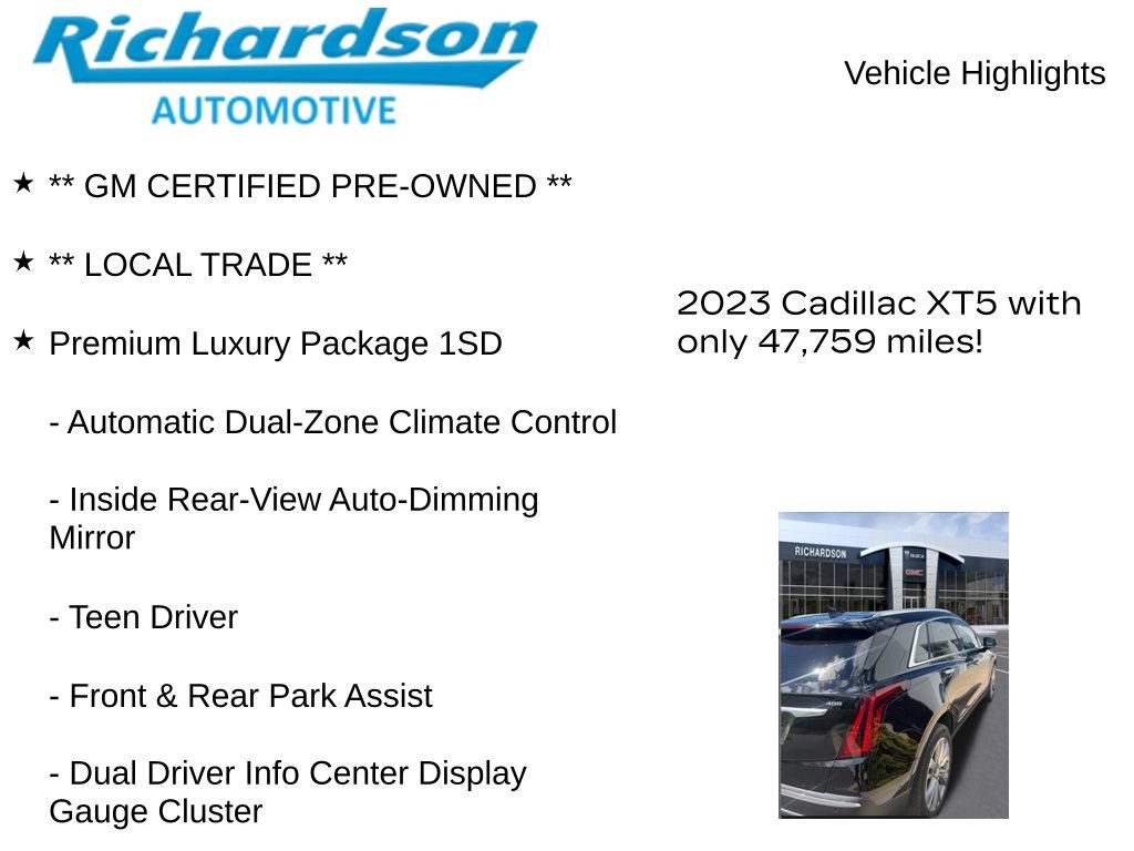 Certified 2023 Cadillac XT5 Premium Luxury w/ Technology Package AWD/4WD image 12