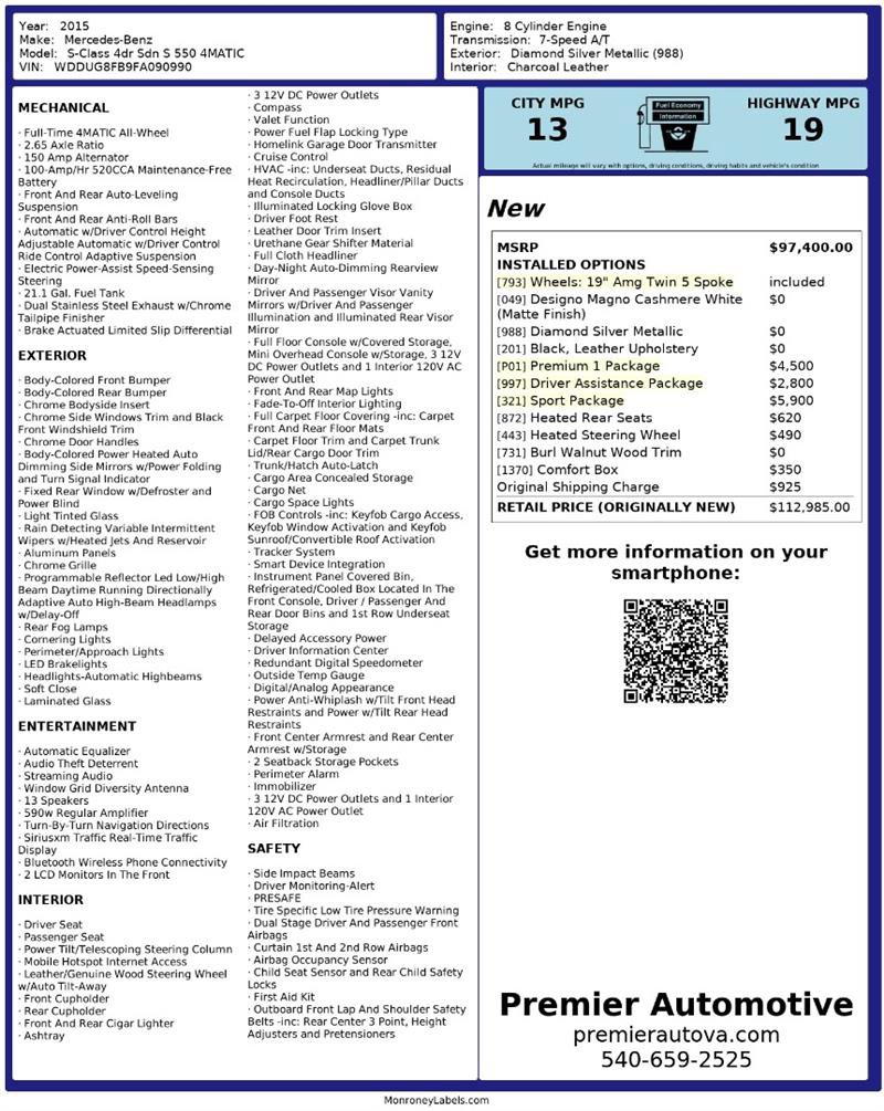 Used 2015 Mercedes-Benz S 550 4MATIC Sedan image 2