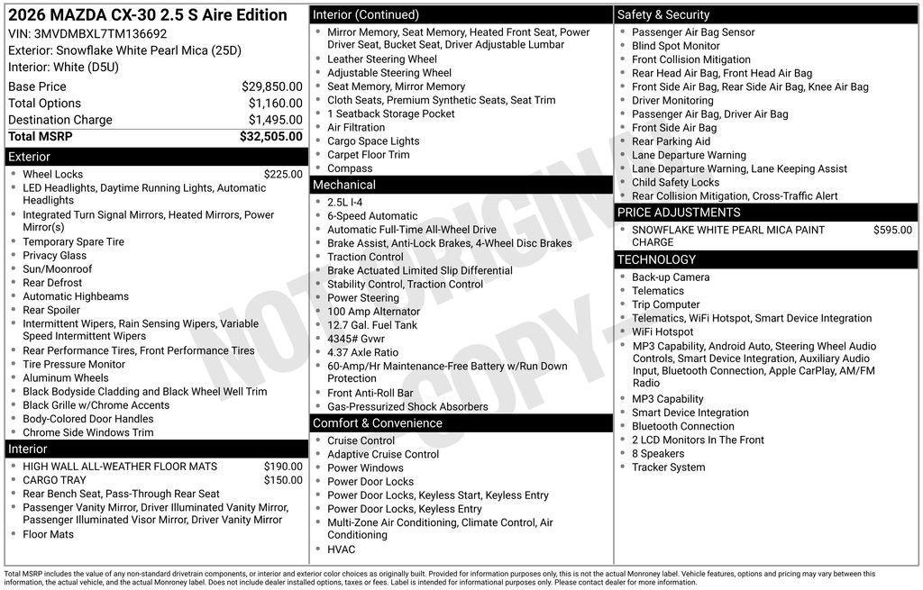 New 2026 MAZDA CX-30 Aire Edition AWD/4WD image 33